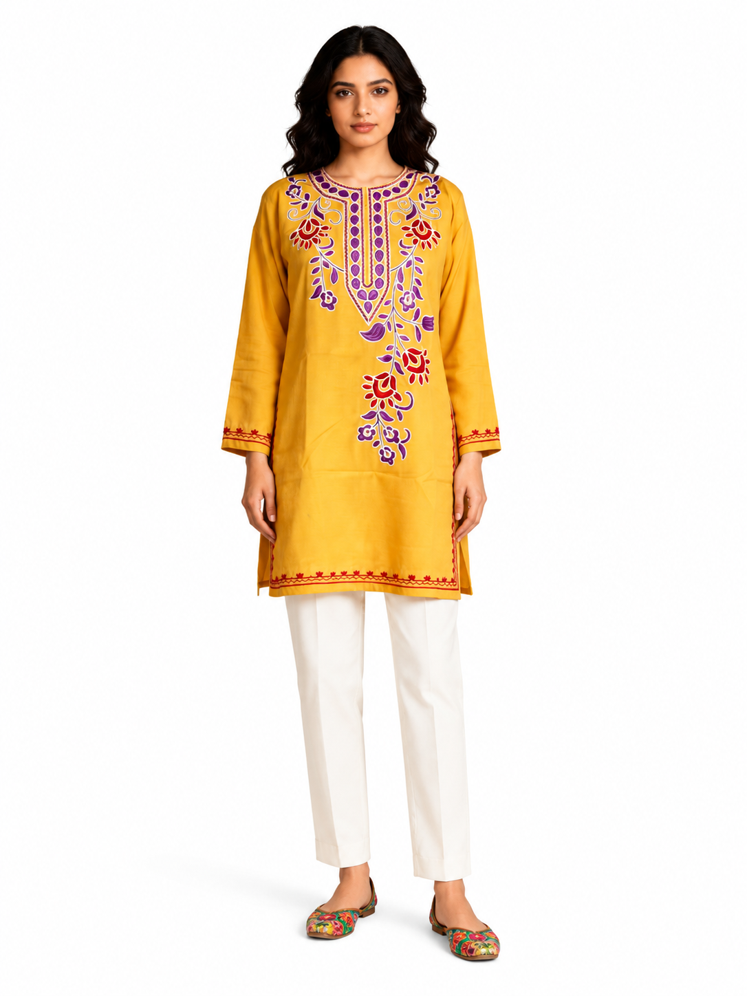Noor : Aari embroidery summer kurti | Mustard